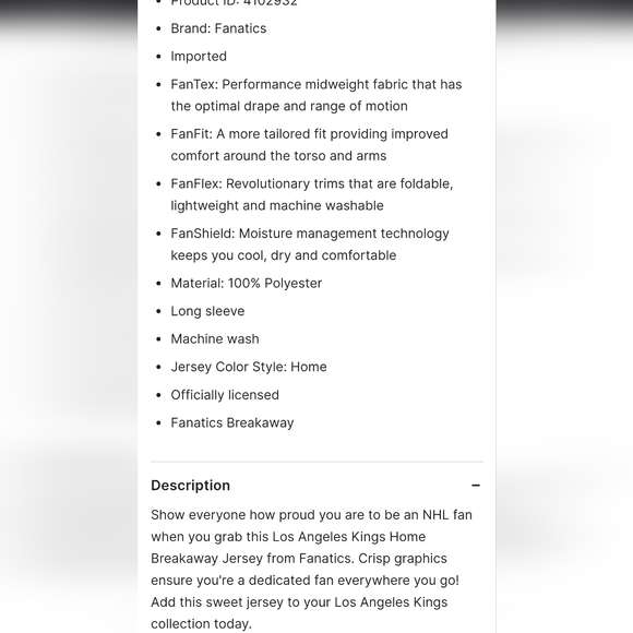 🆕️ LA Kings NHL Fanatics Home Breakaway Jersey - Picture 10 of 10